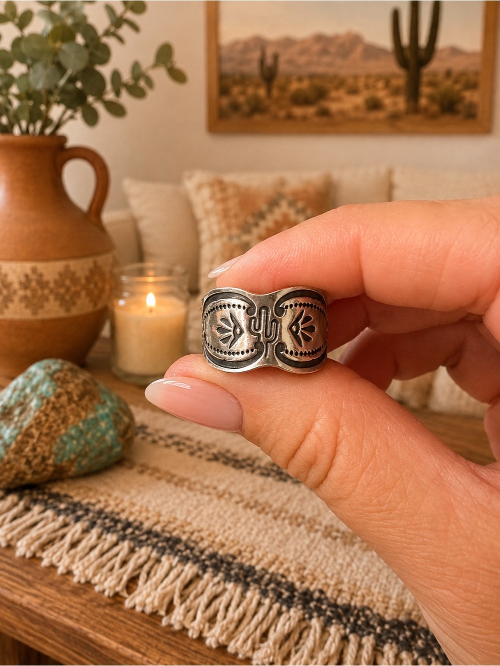 🌵 Sz 9.5 Sterling Silver Cactus Cigar Band 🌵